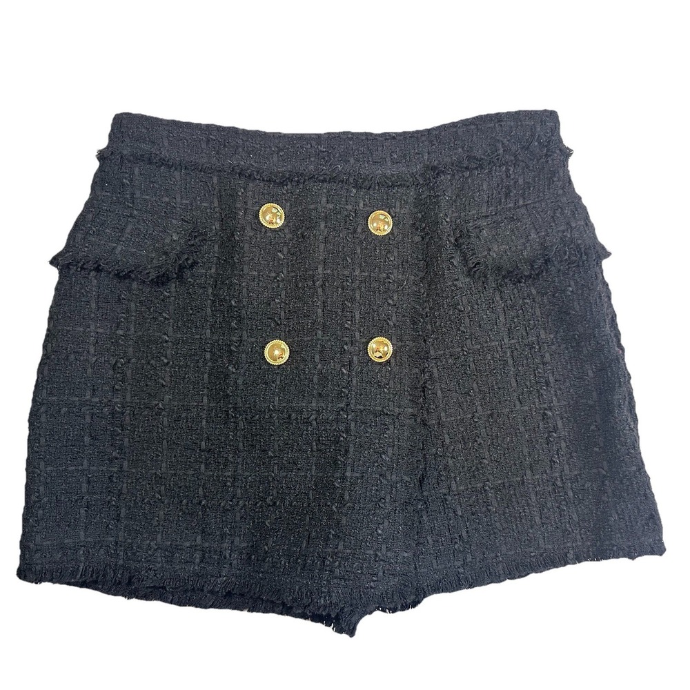 House of Harlow 1960 Womens SMALL‎ Black Wool Blend Tweed Mini Skirt Skort
